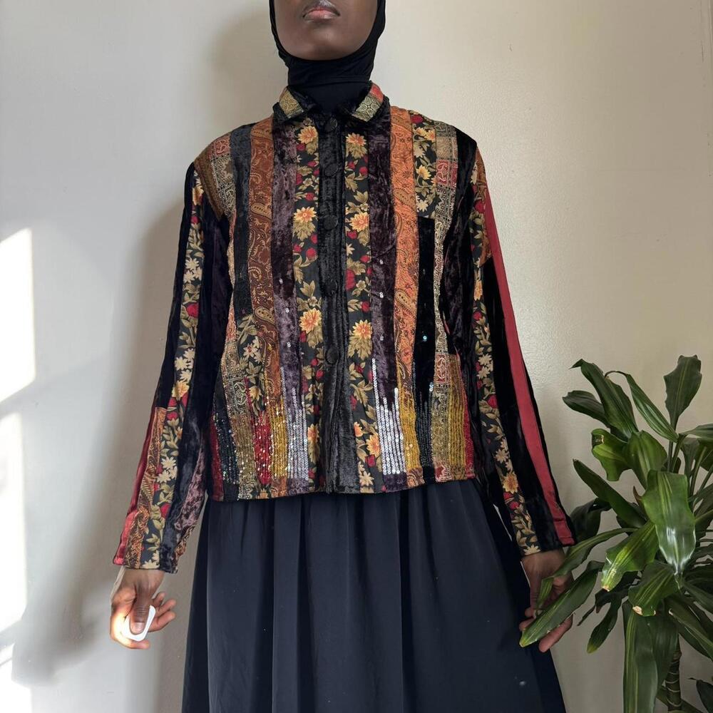 Vintage 90s Coldwater Creek Mixed Media Patchwork Jacket Whimsigoth Boho - M